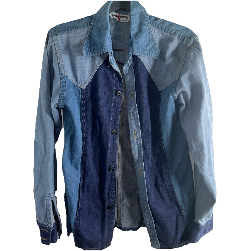 Vintage Mens Denim Liberty Overseas Long‎ Sleeve Button Up Shirt Size Large